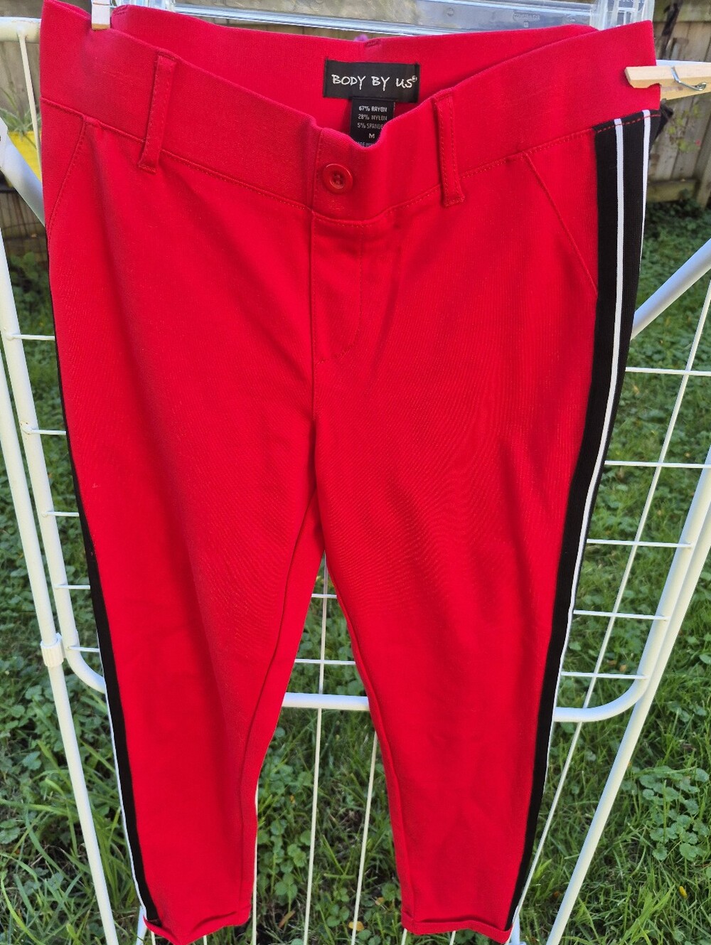 Body By Us Women's Red Ankle Pants with Side Stripe